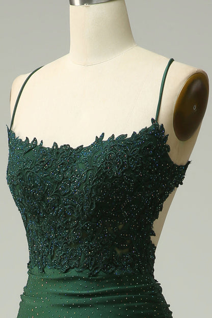 Mermaid Halter Dark Green Long Prom Dress with Appliques Beading