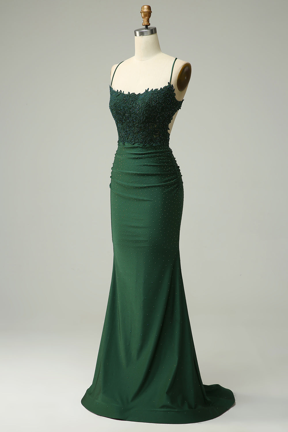 Mermaid Halter Dark Green Long Prom Dress with Appliques Beading